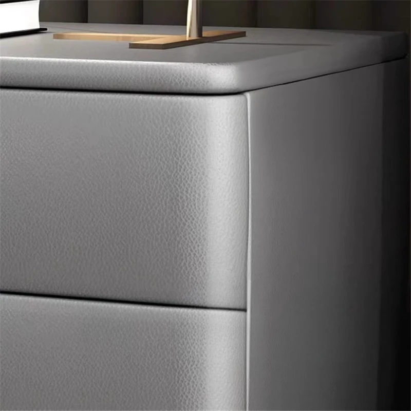 Light luxury pine custom-made simple modern Nordic drawer leather art storage bedside table high-end leather bed