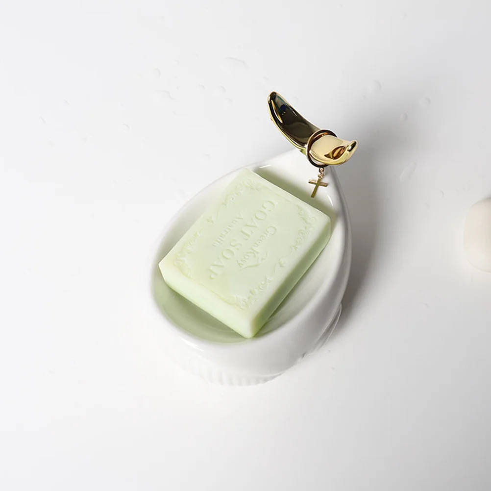 

Ceramic Whale Soap Holder Bathroom Tray Stylish Nordic Design Drain Storage Box Lightweight Practical Fishtail Hook