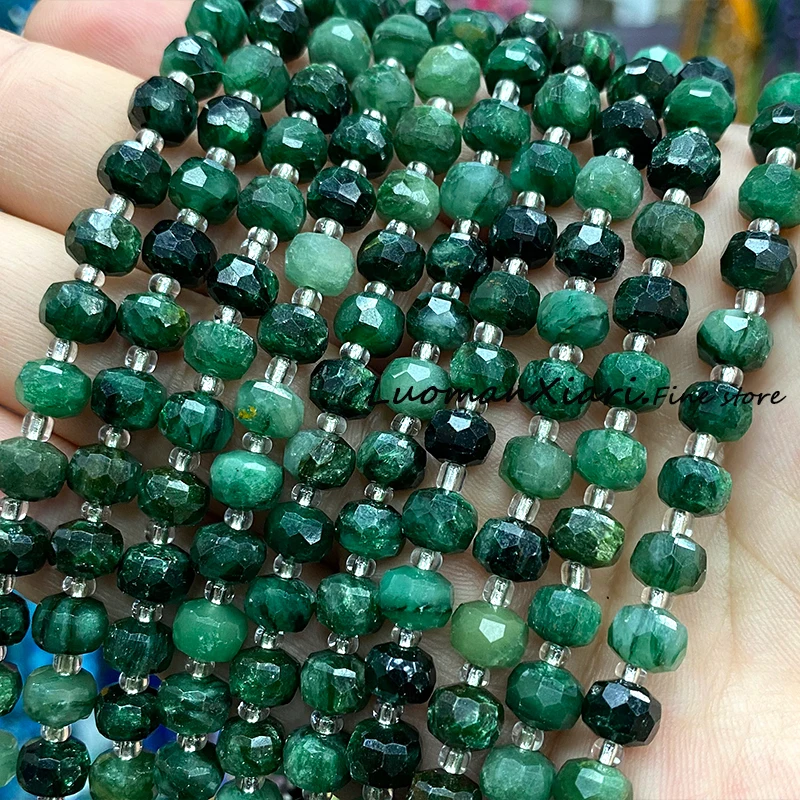 6x8mm Faceted Abacus shape Natural Stone Green Emerald Loose Spacer Beads for Jewelry Making Diy Earrings Bracelet Accessories