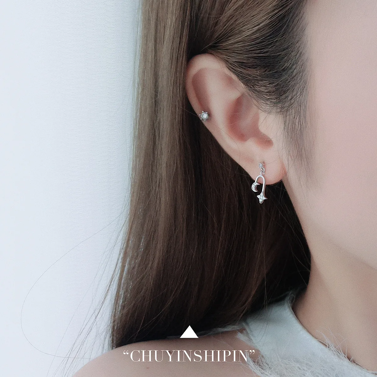 S925 Sterling Silver Stud Earrings with Diamond-Encrusted Star and Moon Design Elegant Jewelry for Women