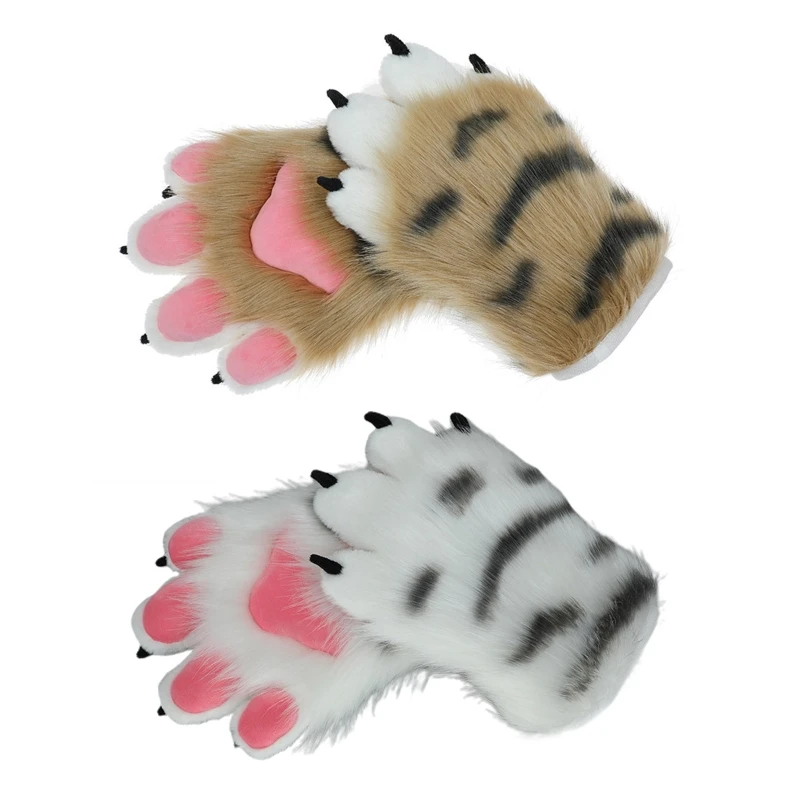 Women Winter Gloves Cartoon Tiger Paw Shape Warm Thicken Gloves Knit Mittens Furry Cuff Gloves for Girlfriend Presents