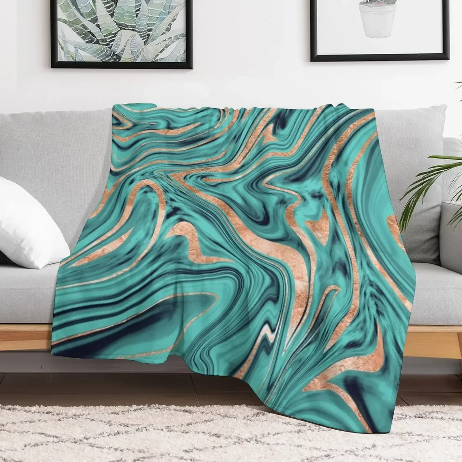 

Soft Turquoise Rose Gold Marble #1 #decor #art Throw Blanket Luxury Camping Blankets