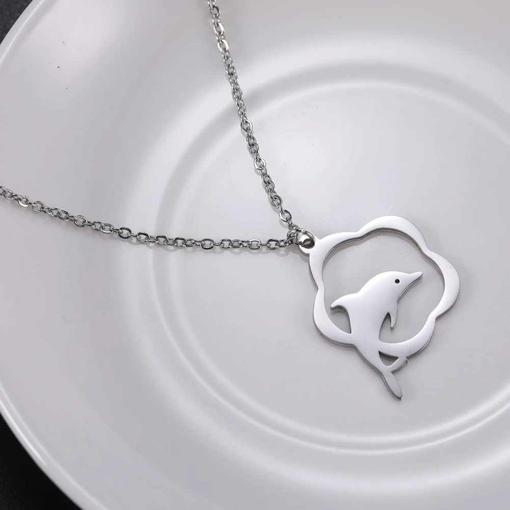 Stainless Steel Dolphin Wreath Pendant Chain para mulheres, namorada, aniversário, presente de festa de casamento, indispensável, verão, novo, 2023