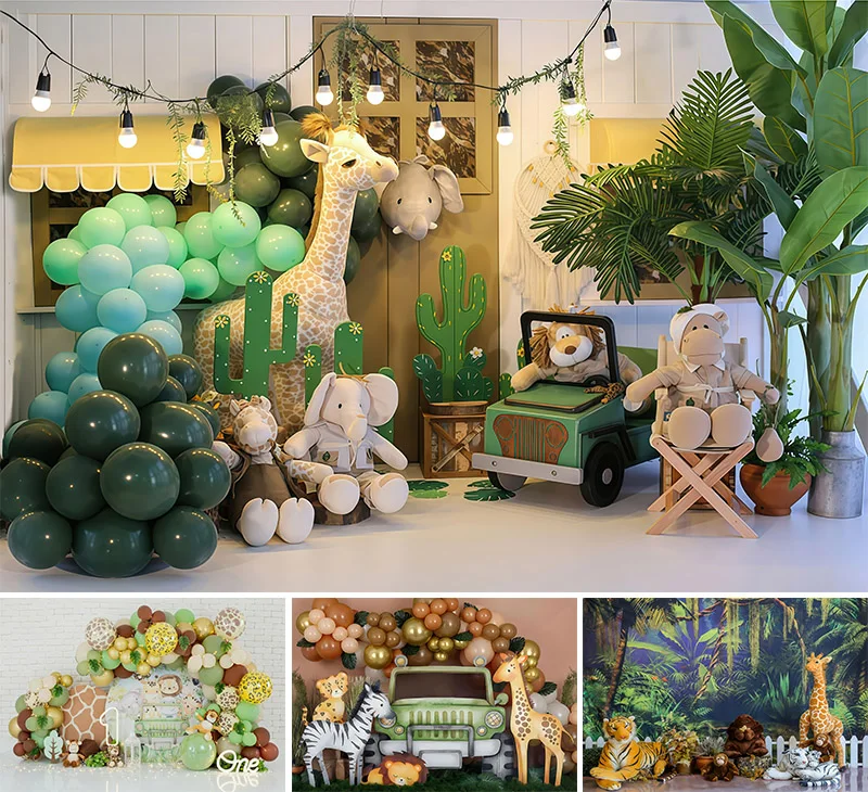 Safari Jungle Wild One Photography Background Animal Balloon Kids Birthday Party Cake Smash Portrait Decor Barkdrop Photo Studio