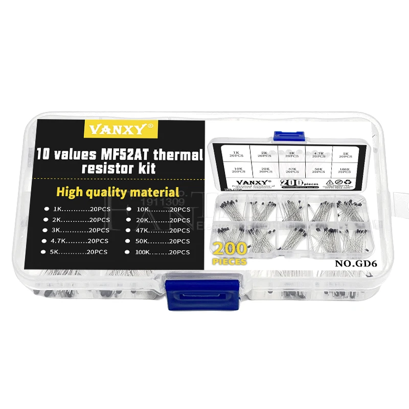 Imagem -02 - Jogo do Resistor Térmico Termistor Jogo Mf52 b 3950 Ntc 1k 2k 3k 4.7k 5k 10k 20k 47k 50k 100k Ohm 10 Valores 200 Peças