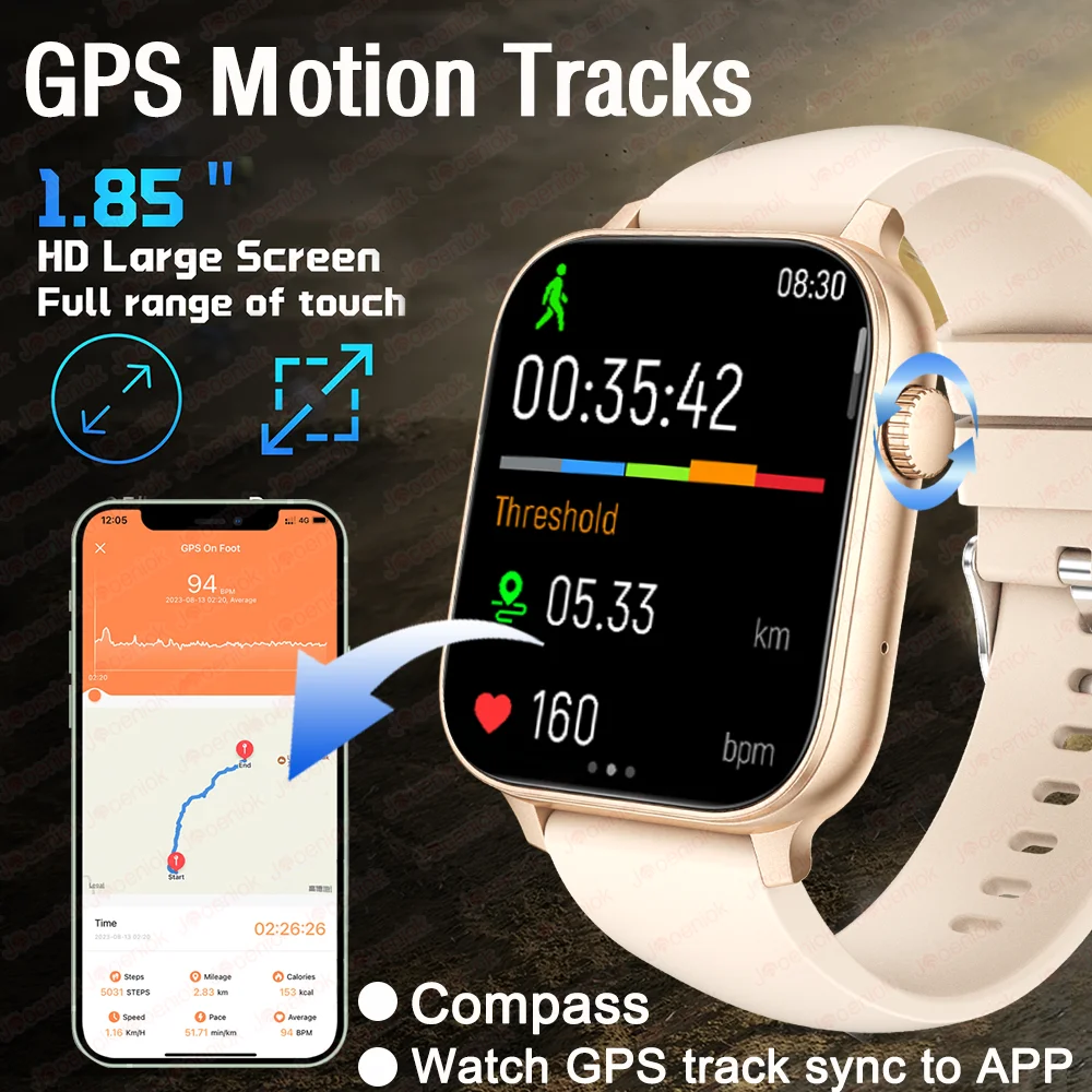 

New GPS Track Smart Watch Men Women Compass 1.85“ HD Screen Heart Rate Monitor Sport Waterproof Bluetooth Call Smartwatch 2025