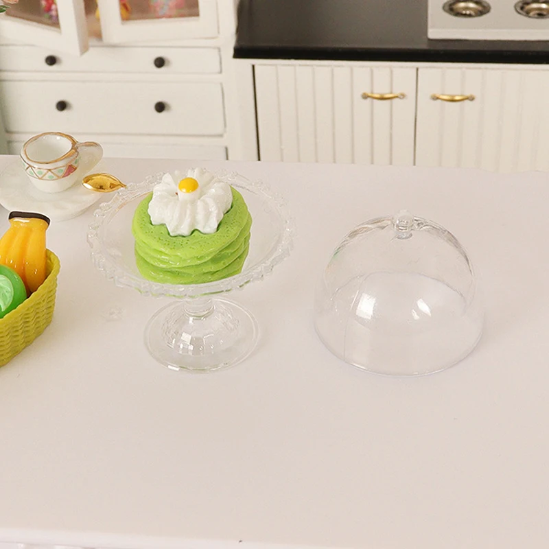 1Set 1:6/1:12 Dollhouse Miniature Fruit Cake W/Transparent Tray Kitchen Food Model Decor Toy Doll House Accessories