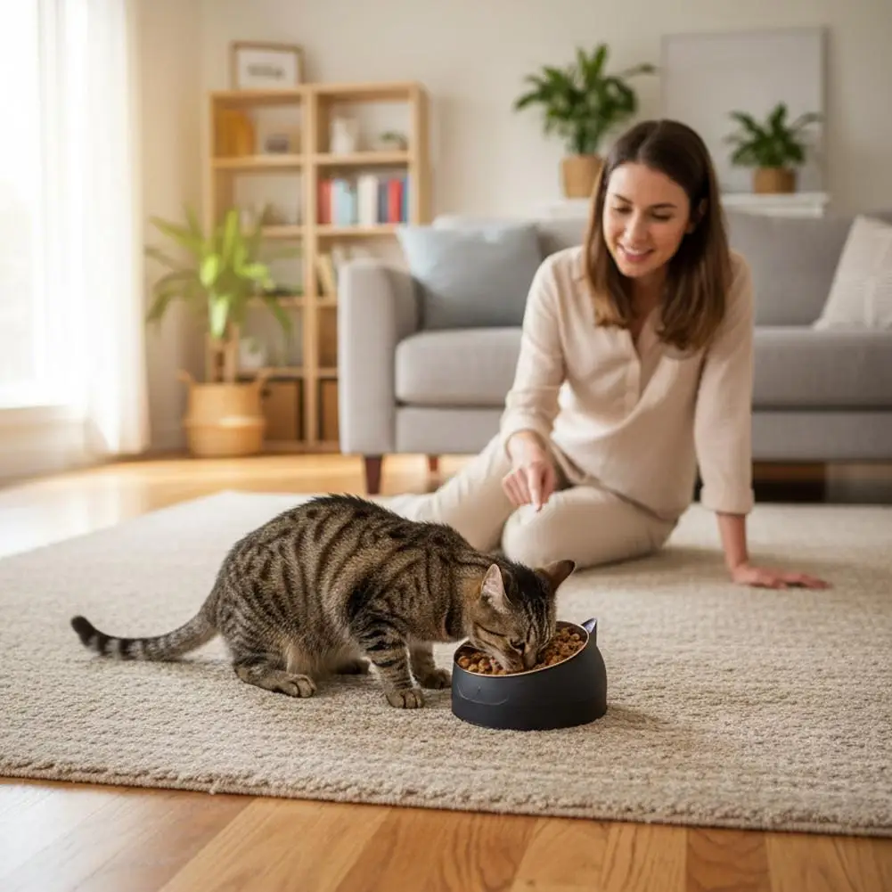 100ML Katzenschüssel 15 Grad Erhöht Rutschfest Verbesserte Erhöhte Katzenschale für Futter und Wasser Edelstahlschüsseln für Katzen und Welpen – Detail 6