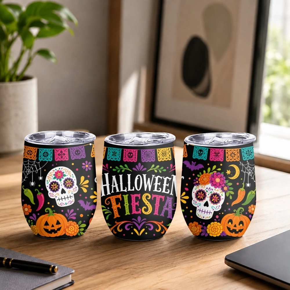 Dark Midnight Calavera Vacuum Flasks 12oz Insulated Stainless Steel Mug with Lid Double Wall Vacuum Hot Cold Drink Cup