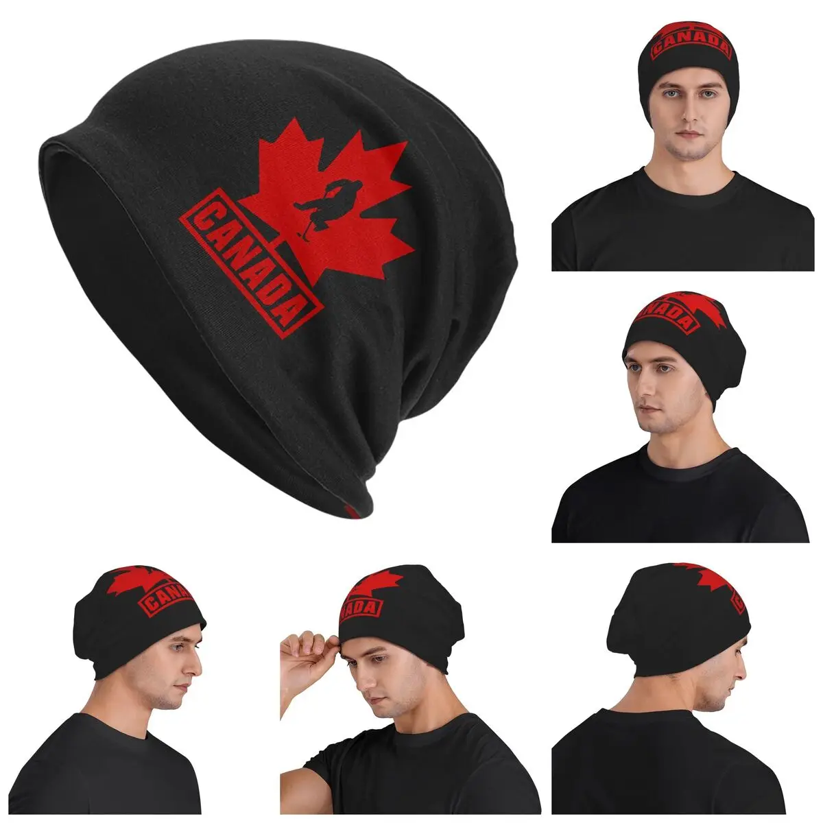 Canada Ice Hockey Sports  Unisex Adult Beanies Caps Knitted Bonnet Hat Warm Hip Hop Autumn Winter Outdoor Skullies Hats