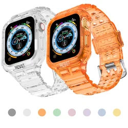 For Apple Watch Clear Band 38mm 42mm with Case, Sport Jelly Protective Cover Bumper with Strap for iWatch Series 8 7 6 5 SE 4321