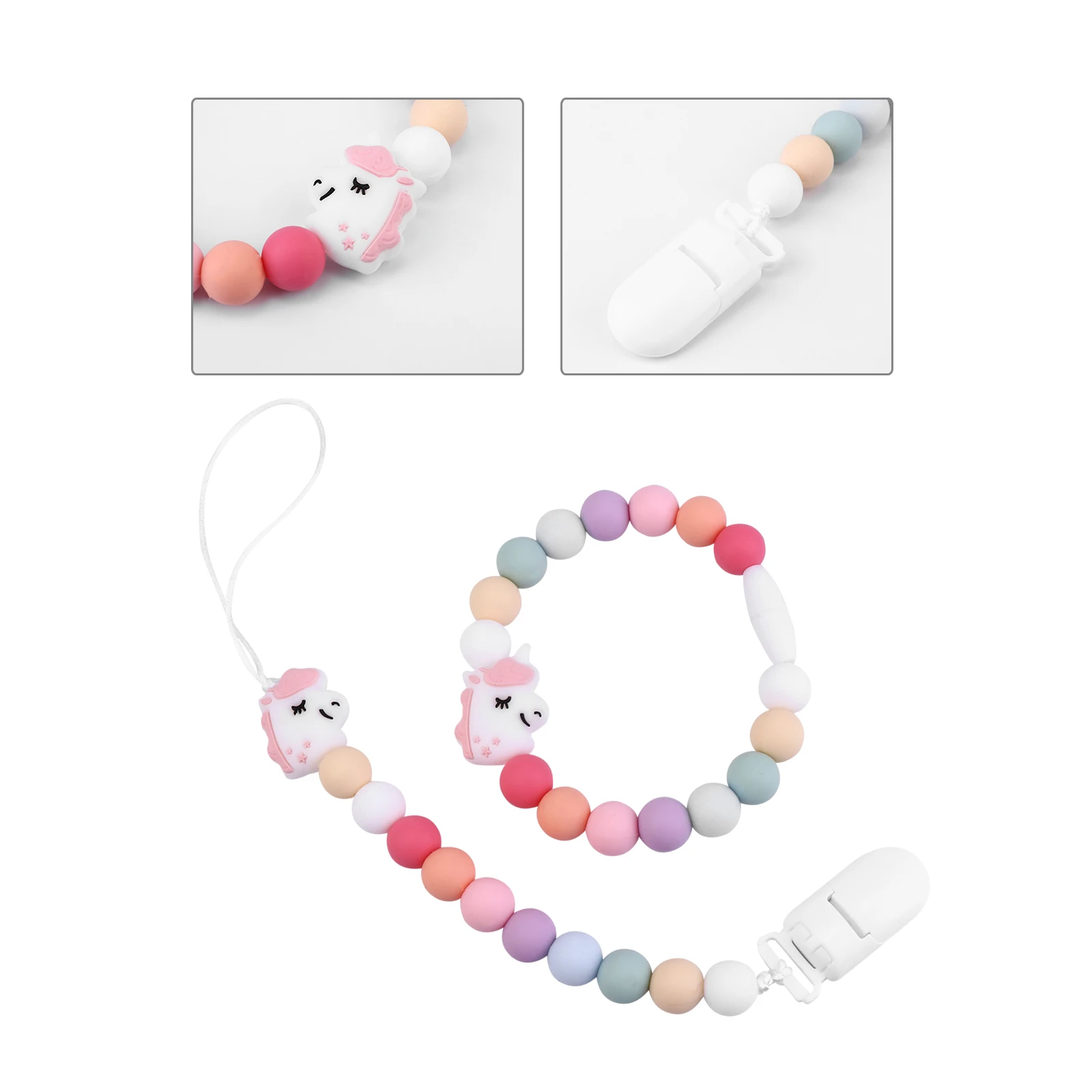 

Silicone Pacifier Chain Teether Toys Set Durable Safe Baby Soother Molar Nursing Gum Toy Lightweight Grasp Clean Boil
