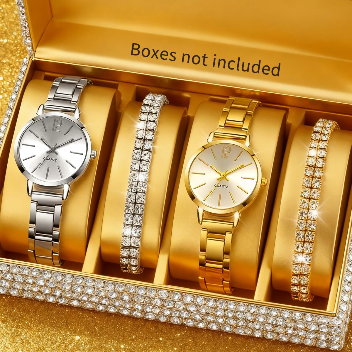 4-piece women's watch+accessory set, new fashionable watch+elegant accessories, the best choice for gift giving