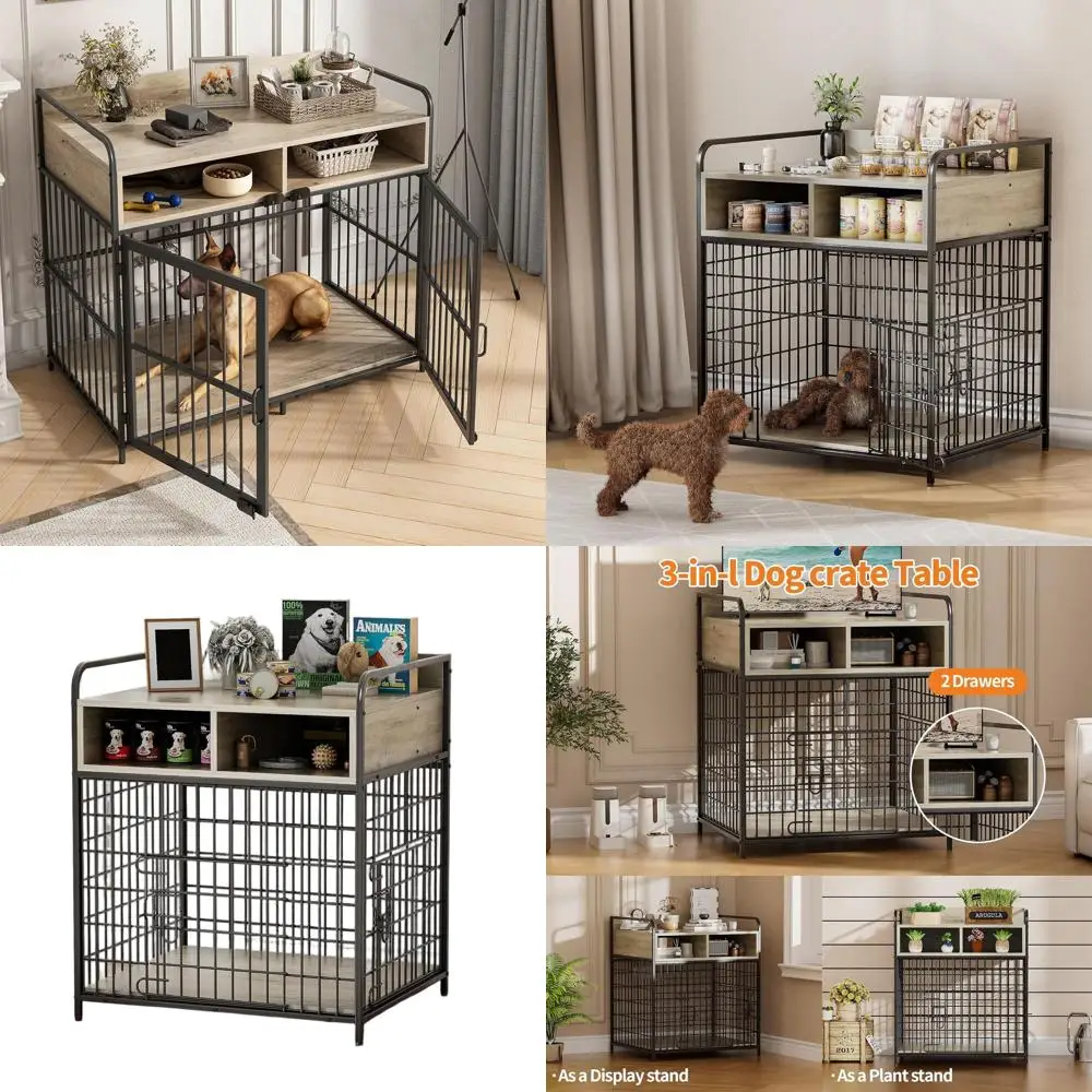 

Деревянный вольер для собак для использования в помещении с выдвижным ящиком для хранения, прочный металлический вольер, 27.6Д x 20.5Ш x 31.9В (дюймы)