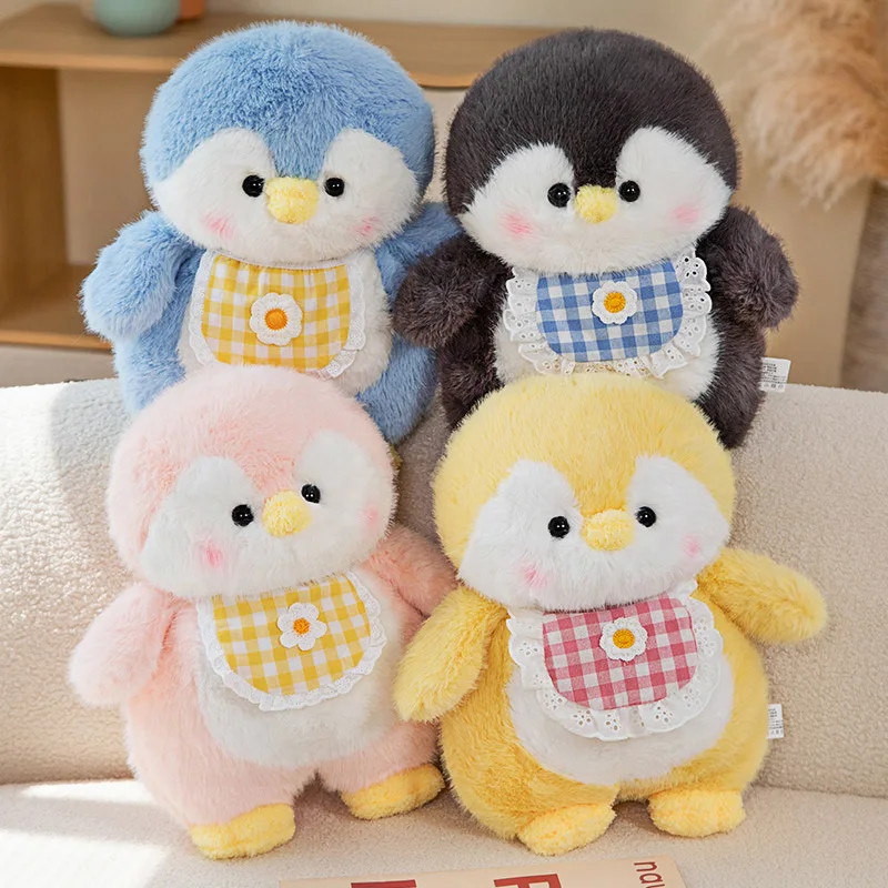 Stuffed Cuddly Grey Penguin Plushie Fluffy Hair Blue Pink Penguins Polar Sea Animals Dolls Bag Pendant Peluche Plush Toys Gift