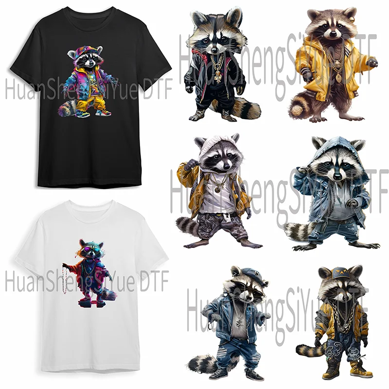 Ironing Sticker Clothes DTF Cute Raccoon Fashion T-shirt Hoodie DIY Jacket Patch Is Waterproof