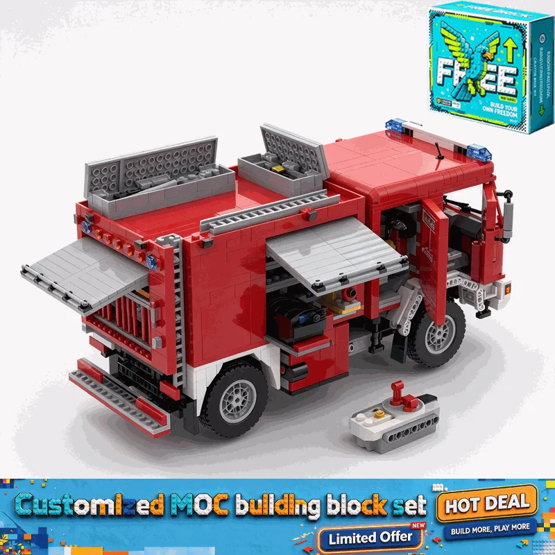 3061Pcs Remote Control Red Fire Truck Building Blocks Rescue Vehicle Model City Emergency Scene Assembly Display Collection Gift