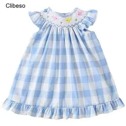 Clibeso Kids Spanish Pink Dress Girls Hand Made Smocking Blue Clothes Animal Cartoon Summer Baby Smocked Embrodiery Dresses Girl