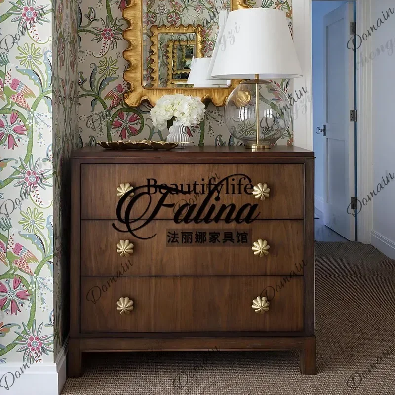 UHV American rural retro chest, entrance cabinet, integrated solid wood entry, three drawers, storage against the wall, side cab