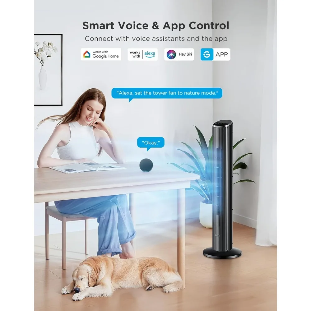 

Black Tower Fan for Bedroom, 36" Smart Floor Fan with App/Voice Control, Temperature Sensor