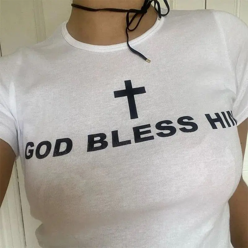 T-shirt Punk gothique pour femmes, orth Crop Clean Fit H, tissu 00% lin, Collection d'hiver, imprimé de lettres Faionable