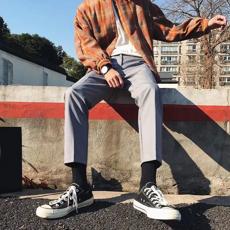 Korean Style Summer Slim Business Casual Suit Pants Fashion Ankle Length Straight Leg Elegant Social Pants Y2k Japan Streetwear