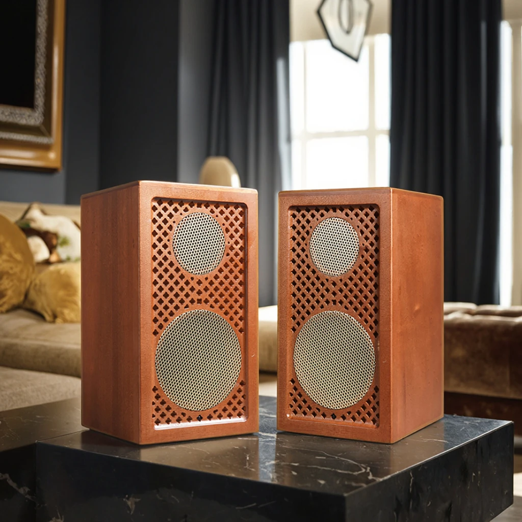 Wooden Retro Bookshelf Speakers 70W Wireless Bluetooth Home Audio System Support Karaoke