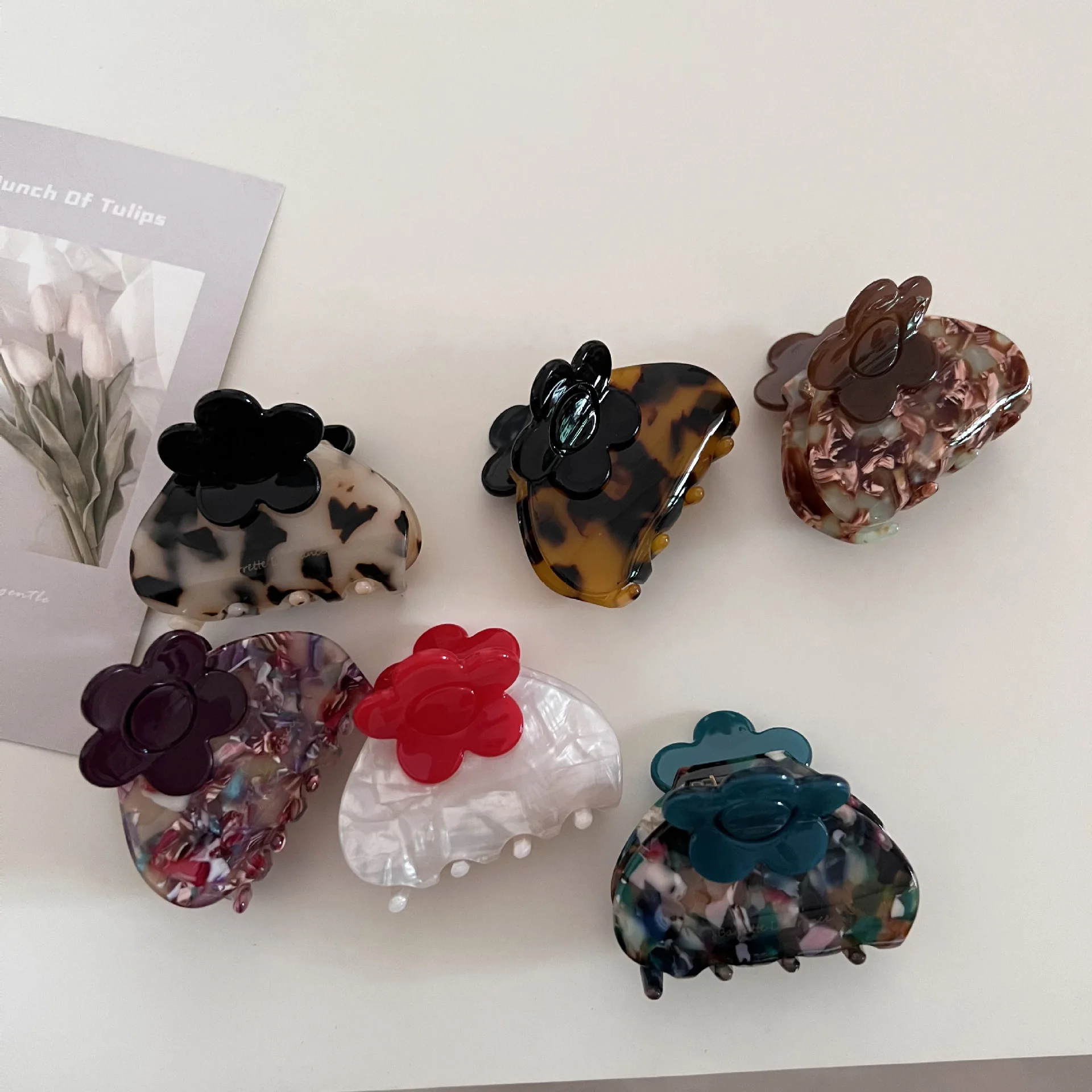 

DOWELL Французский винтажный ацетатный коготь для волос с цветочным узором омбре, маленькая заколка для волос для женщин, укладка до половины