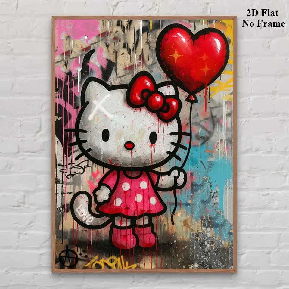 2027 2DFlat, , 1pc Unframed  Abstract Graffiti Art Featuring Hello Kitty, Suitable for Decorating Living Rooms, Bedrooms, Pla