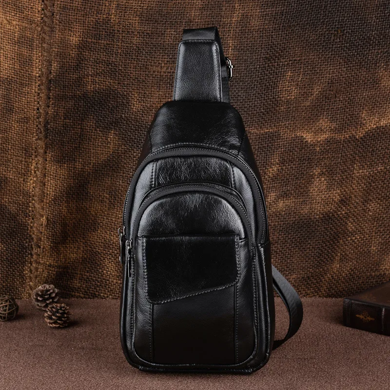 Genuine leather men's cowhide chest bag high quality cowhide crossbody bag elegant fashion and trendy versatile casual chest bag