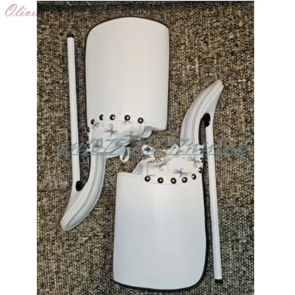 

White Butterfly Knot Metal Chain Decor Slippers Peep Toe Extreme Stiletto High Heel Party Sexy Women Shoes 2025 New Para Mujere