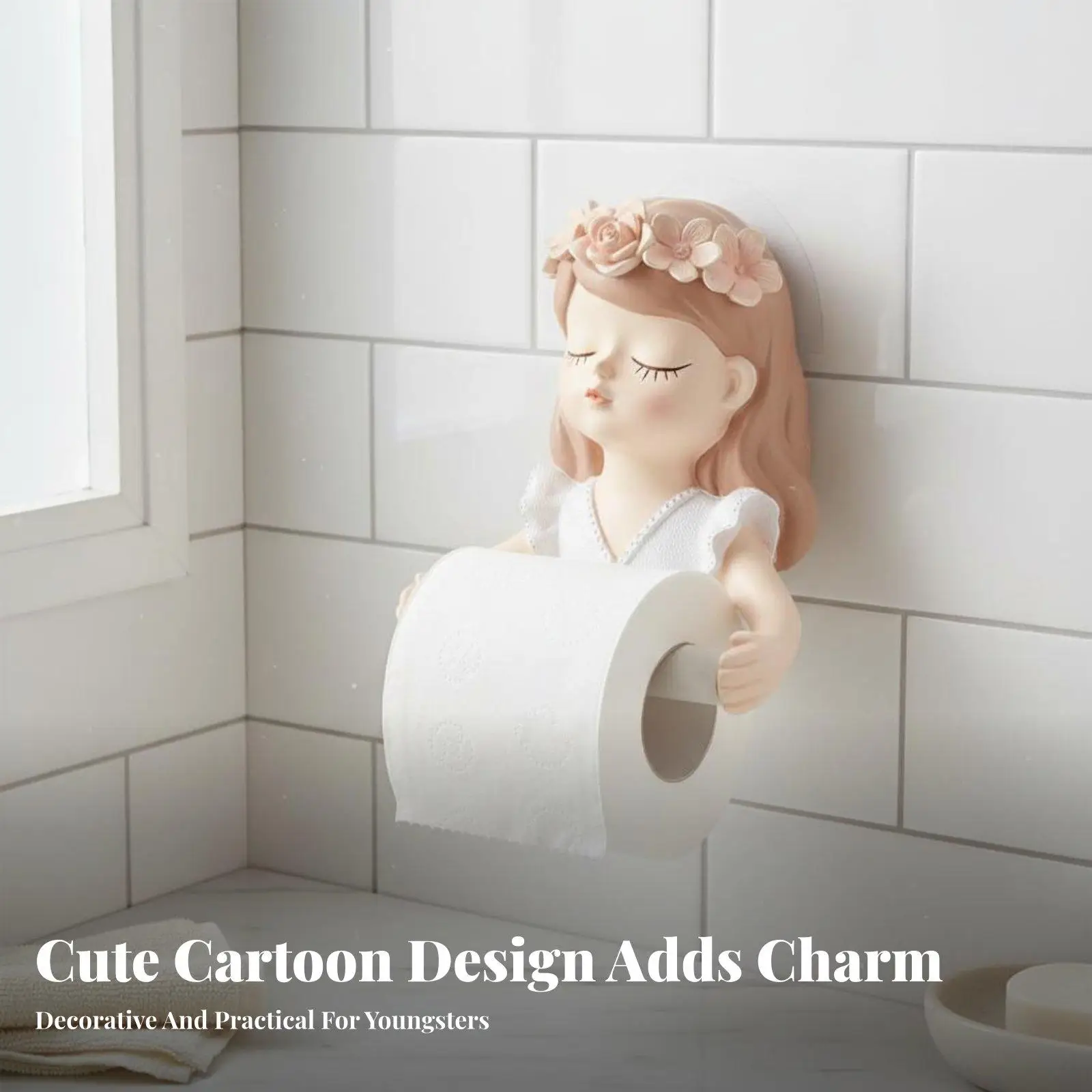 Unique Nymph Sculpture PVC Tissue Holder Wall Mounted Toilet Paper Roll Dispenser with Flat Top Shelf for Bathroom