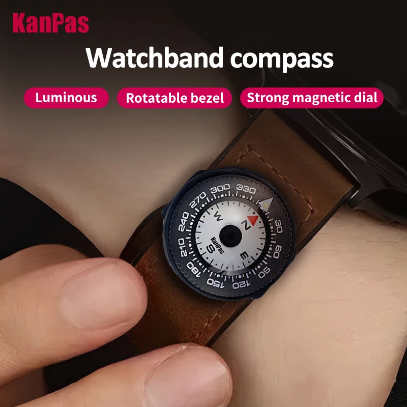 KanPas Mini Buttoncompass with Turnable Bezel/Watchband Compass /Powerful Luminous Compass/Silicone Base A-18-LH