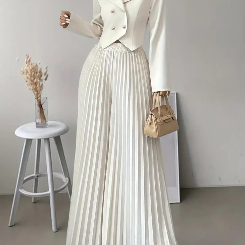 

Women's Pleated Skort Set Silk Material Vest And Pleated Skirt Pants Combo Fashionable Elegant Office Wear for Ladies