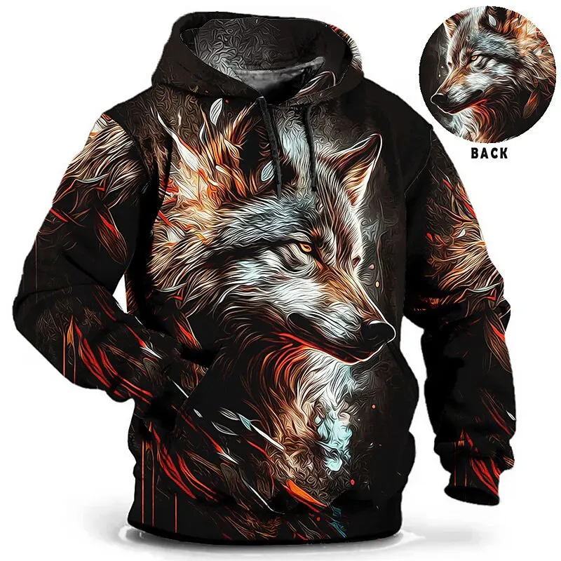 

3D Print Wolf Graphic Hoodies For Men Autumn Outdoor Casual Long Sleeve Sports Tops Oversize Creative Design Sweatshirt Clothing