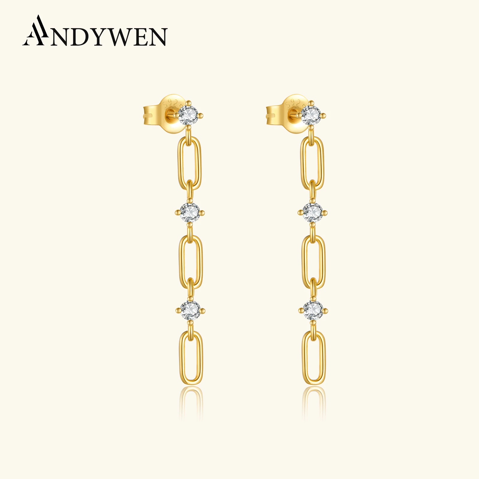 

ANDYWEN 925 Sterling Silver Geometric Chain Minimalist Long Dangle Drop Earrings for Women, Chic Light Luxury Design Jewelry