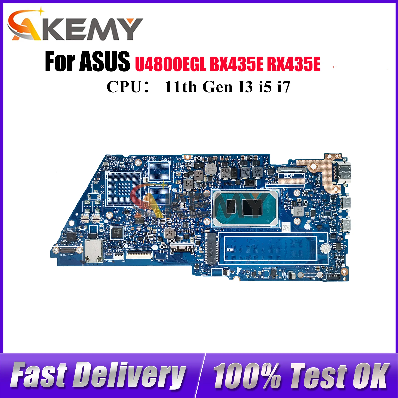 

UX435EA Laptop Motherboard For ASUS ZenBook RX435E U4800EGL UX435EA UX435E UX435EG BX435E Mainboard With 11th Gen I3 i5 i7 stk