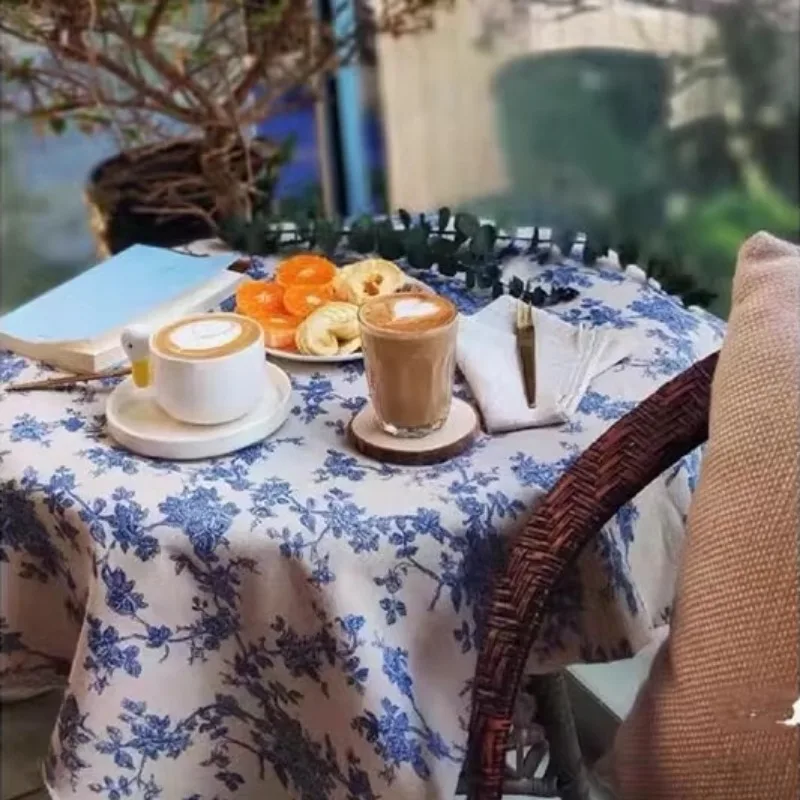 Mantel con estampado de rosas azules de estilo campestre francés, decoración para sala de estar y cocina, mantel para mesa de restaurante
