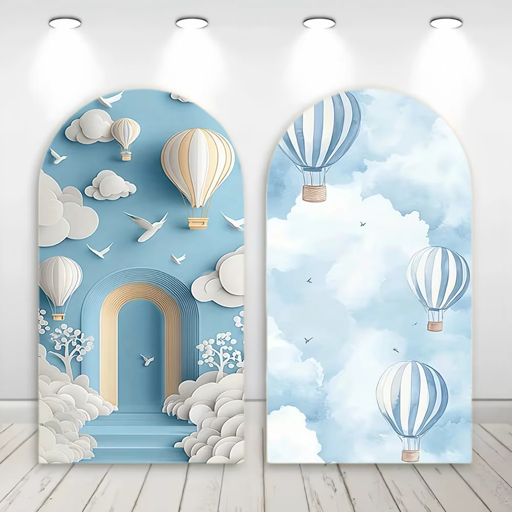 

Custom 2-Sided Hot Air Balloon Chiara Arch Backdrop Cover Blue Sky White Cloud Kids Birthday Party Baby Shower Decor Background