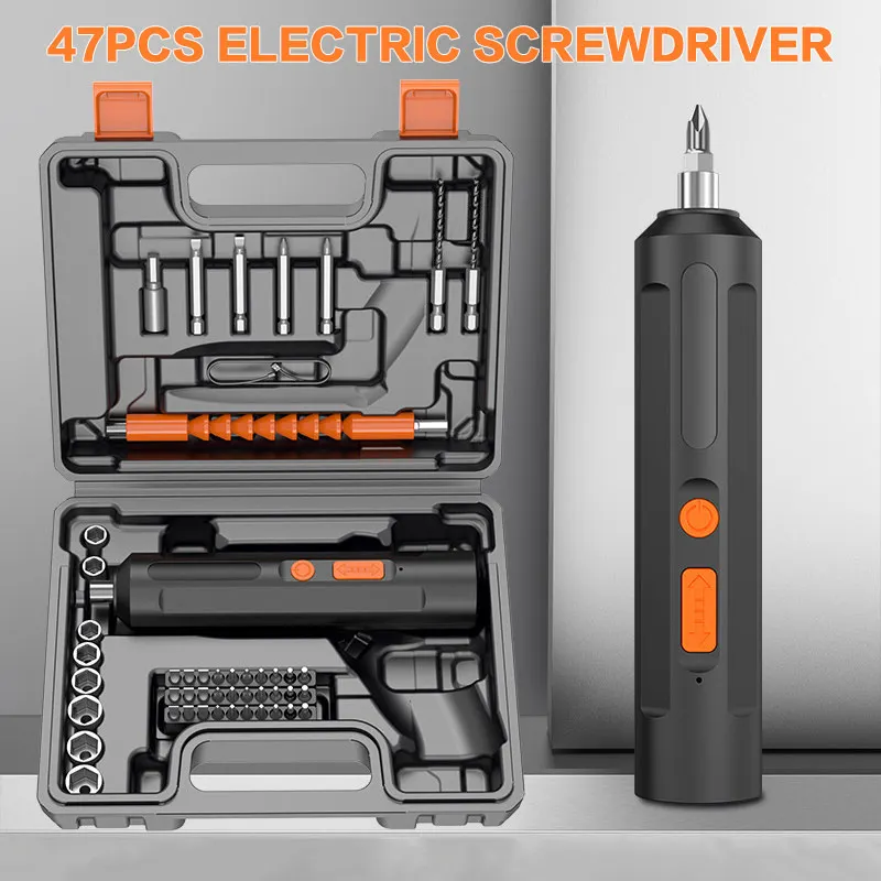 

47PCS Cordless Electric Screwdriver Rechargeable Adjustable Drill Bit Multi-Function Screwdriver Repair Tool