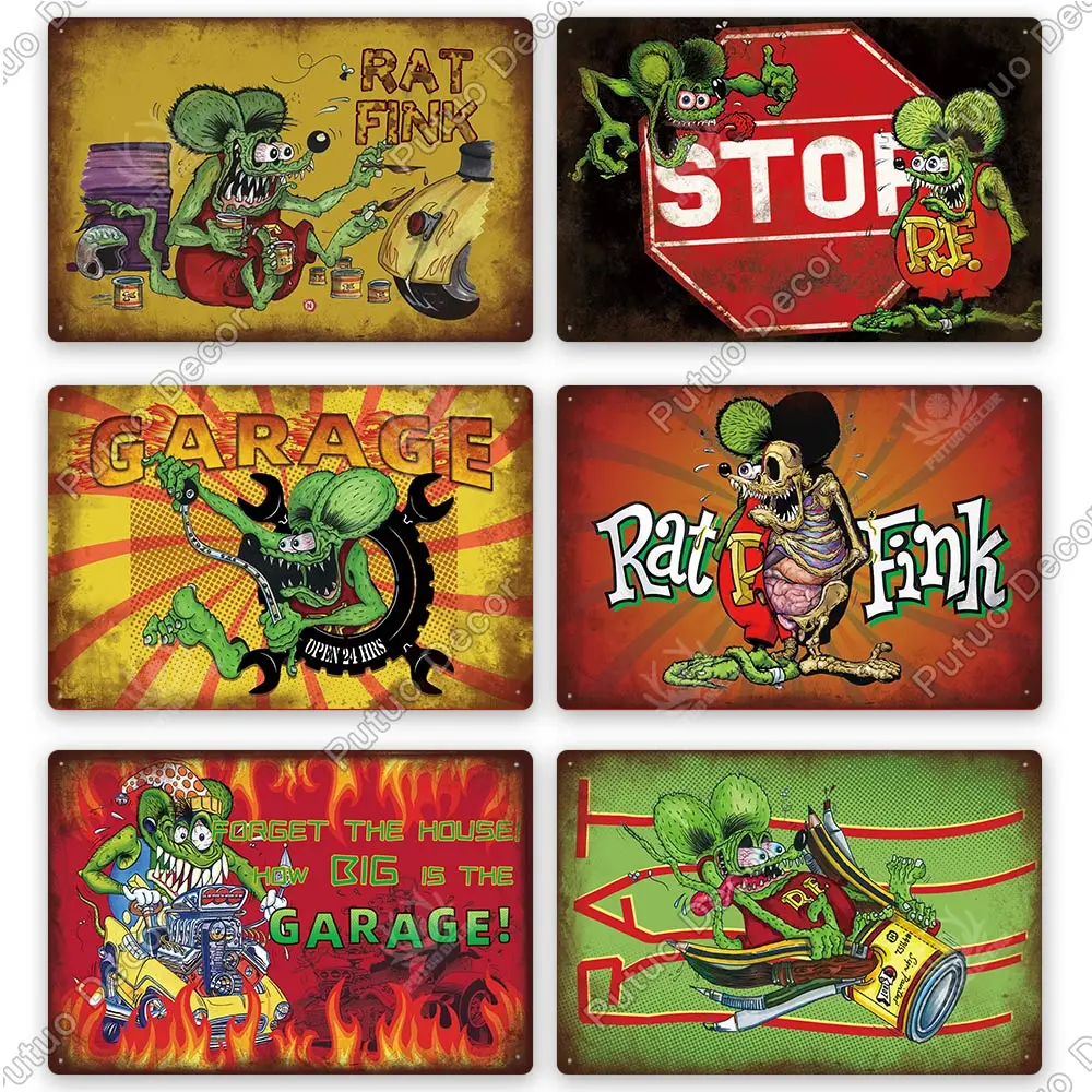 Putuo Decor Rat Fink Modified Car Culture Vintage Tin Sign Metal Signs for Garage Man Cave Bar Pub Club Decoration Wall Decor