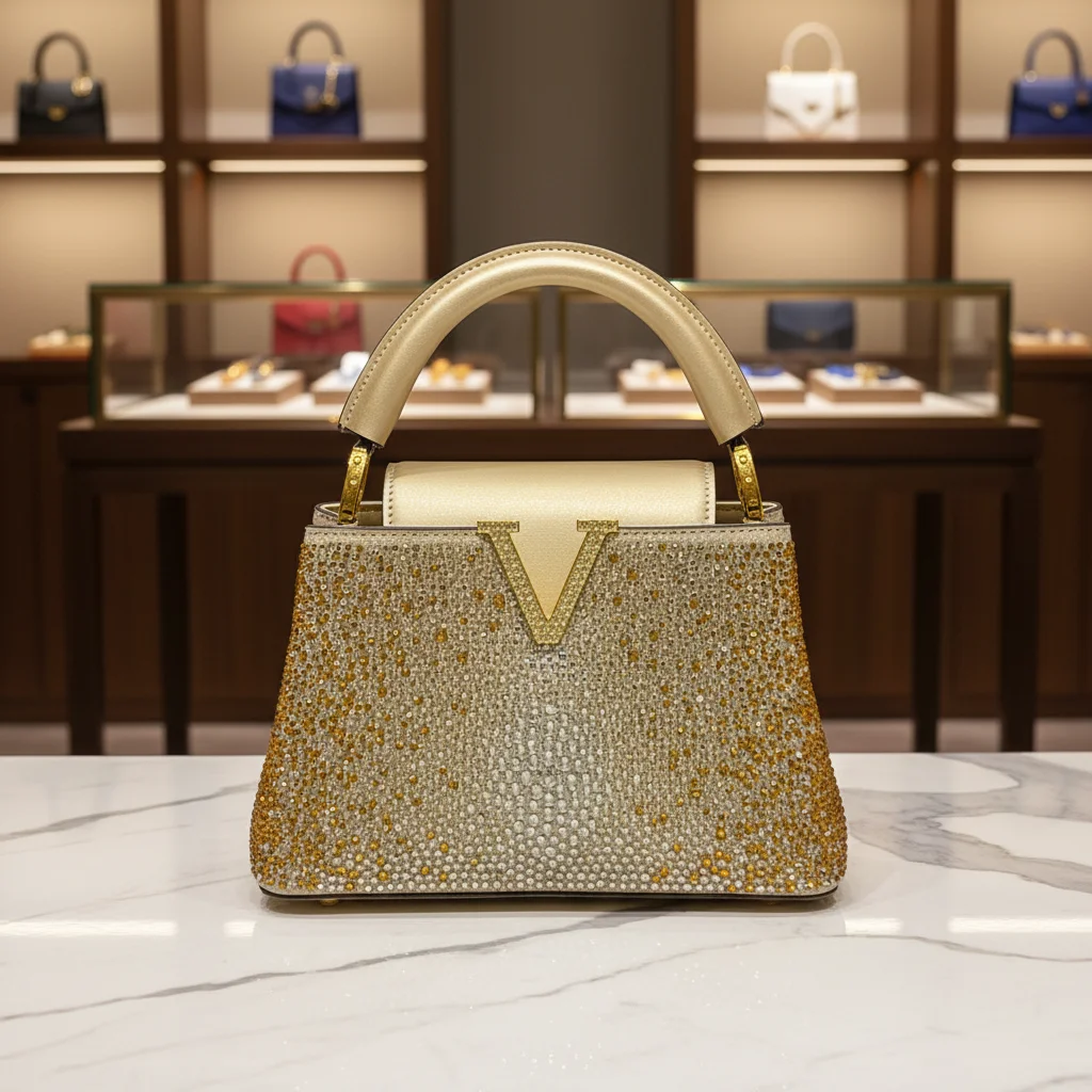 Cross-border Rhinestone PU Handbag Women's 2026 New Fashion Bucket Cover Small Party Daily Bag Luxury Evening Crossbody Bag 21CM