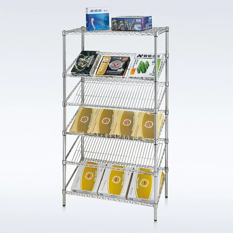 YJQ six-layer inclined rack Easy installation Multi-layer chrome-plated wire mesh inclined mesh rack