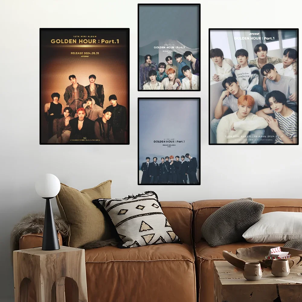 Boy Group ATEEZ Poster Self-adhesive Art Waterproof Paper Sticker Coffee House Bar Room Wall Decor