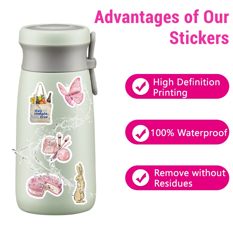 50 قطعة من الملصقات الوردية العتيقة للفتيات ملصق جمالي وردي كاواي لأجهزة الكمبيوتر المحمول مجلة القصاصات، شارات الفينيل المقاومة للماء #3