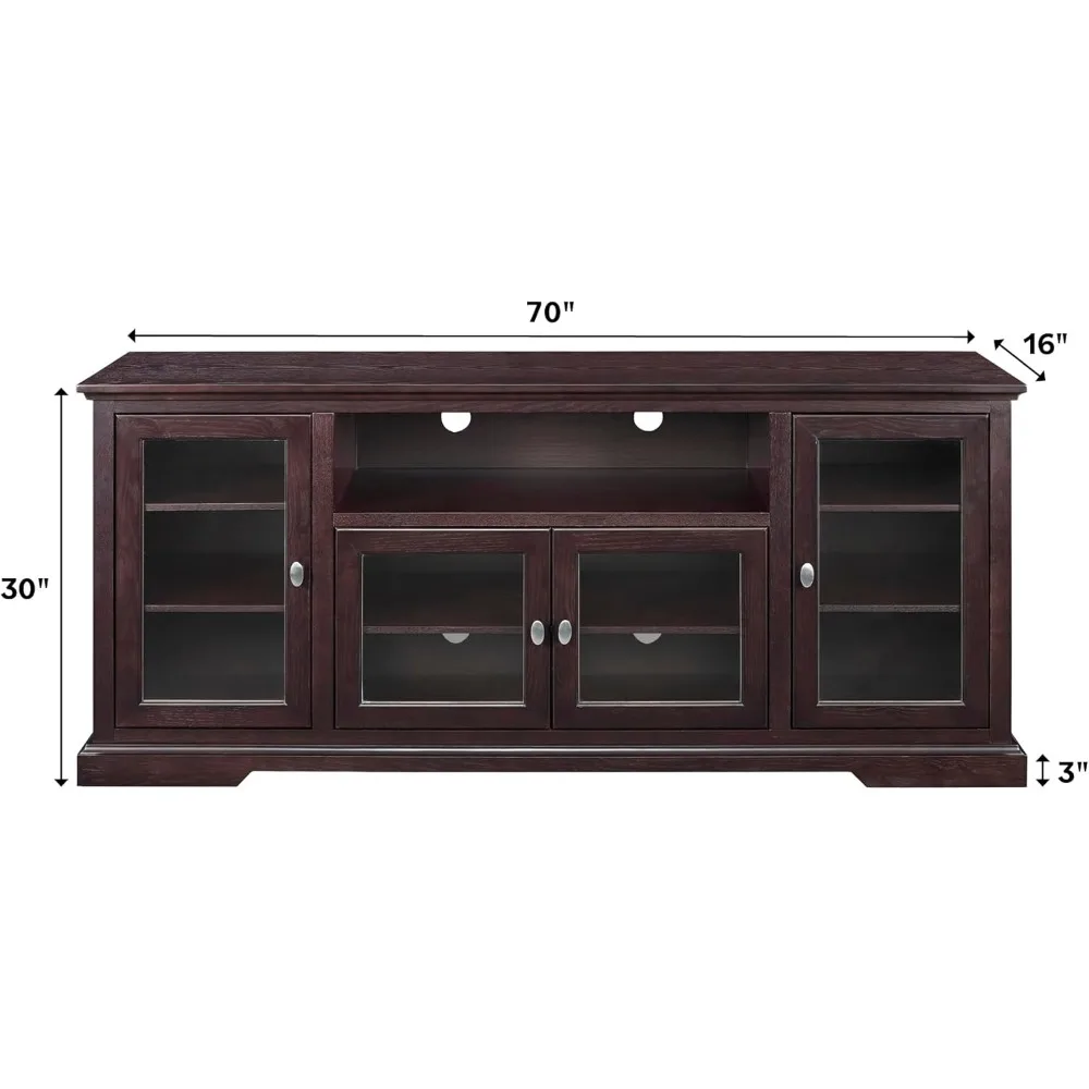 TV용 클래식 유리 문짝 보관 TV 콘솔, 최대 80 인치, 70 인치, 에스프레소 다크 브라운, 벽난로가있는 TV 스탠드