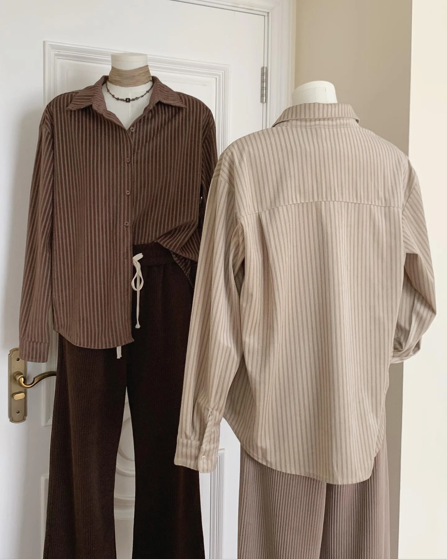 Women's Vintage New Maillard Design Simple High Street Baggy High Qualit Formal Fashion Brown Hot Girl 90S Thin Stripe Shirt Top