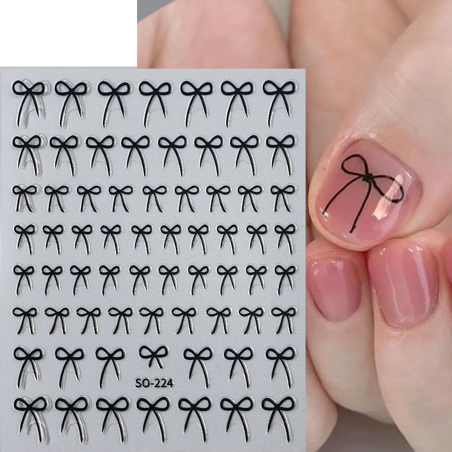 8pcs Mixed Color Bow Nail Art Stickers 3D Cute Red Black Pink bowknot Nail Charms Foils Y2K Gold Laser Effect Bow Manicure Decor image 4