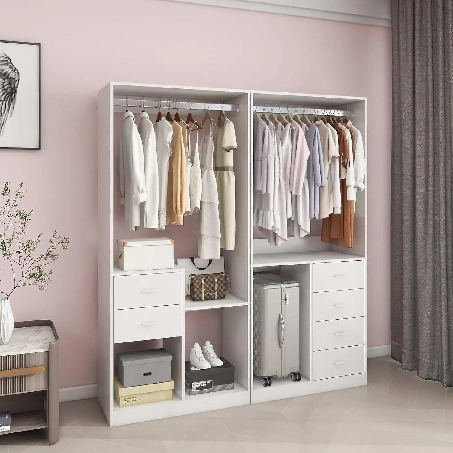 Wood Closet System  Shelves Clothes Wall Mount or Built in Organizer for Bedroom Closet White 63