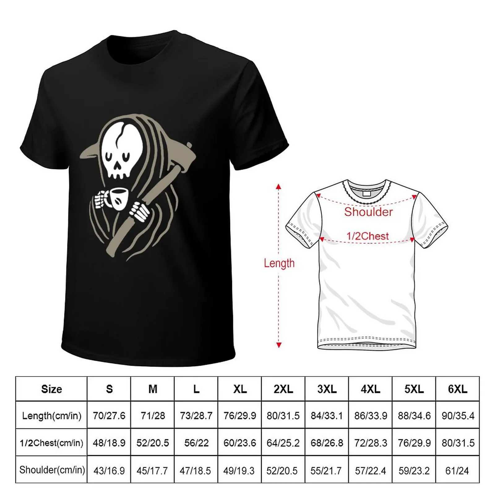 Grim reaper having a coffee cup T-Shirt man t shirt luxury T-Shirt